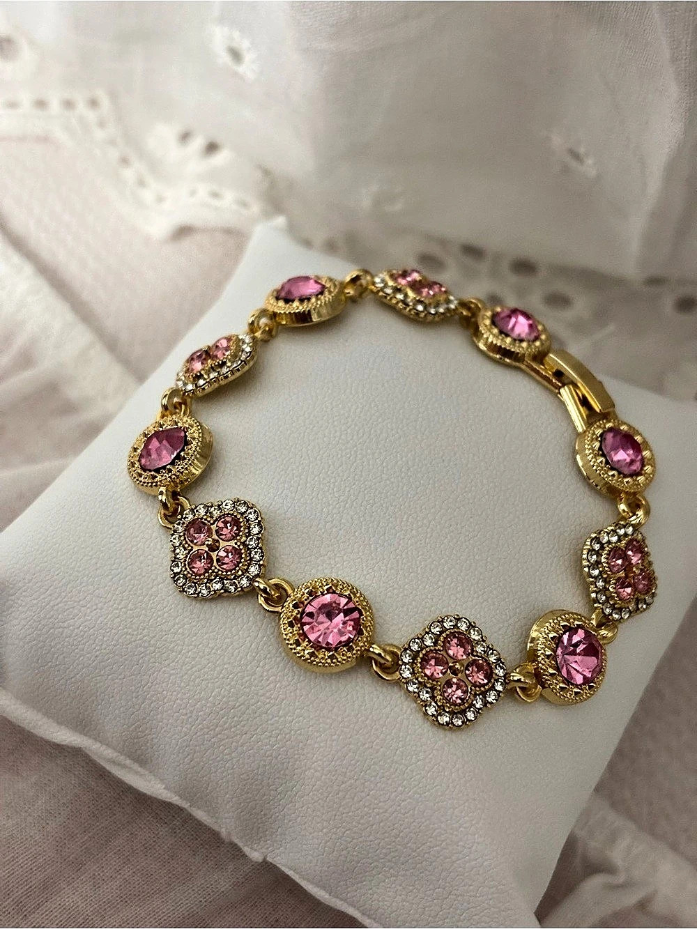 Gold & Pink Crystal Link Bracelet